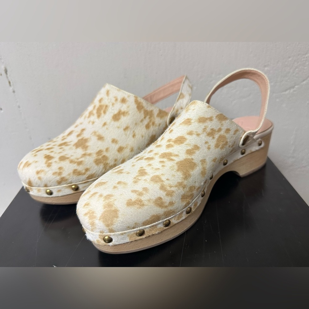J.Crew Calf Hair Convertible Strap Leather Clogs, Natural, Sz 10 w/out box New